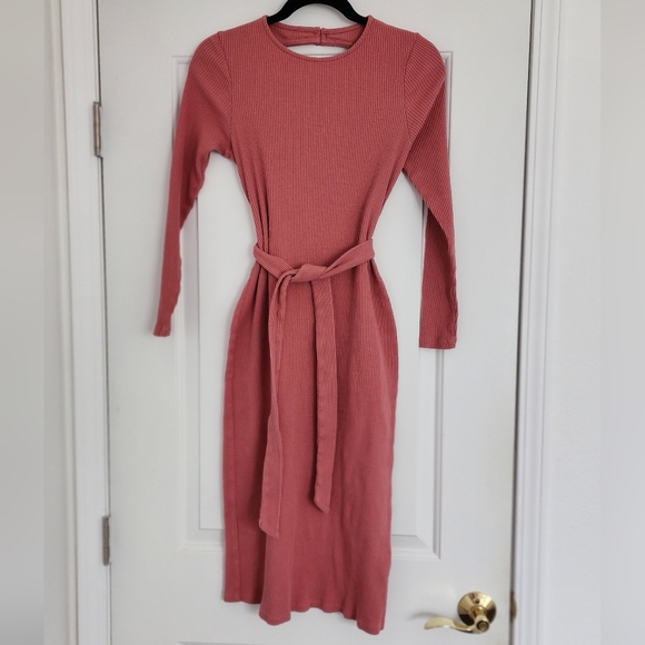 Cotton Ribbed Stretch Midi Sheath Bodycon Dress S - Picture 2 of 8